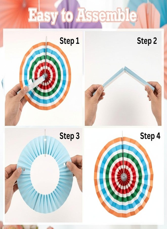 FI - FLICK IN Decorative Paper Fans for Birthday Decoration White Blue Fans for Party Theme Baby Showers Wedding (Pack of 6, Multicolor) - Image 3
